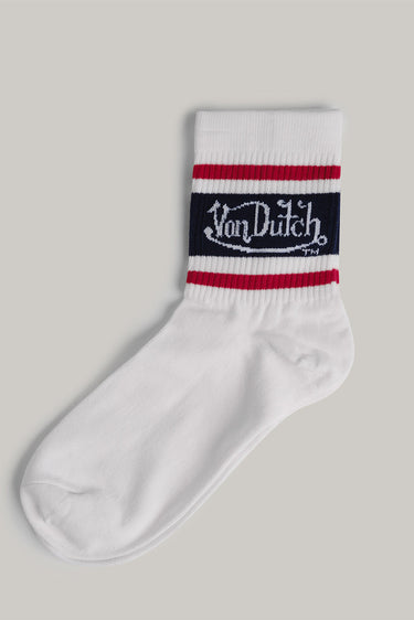 Vintage Von Dutch Sport Socks with colorful logo design, featuring bold branding and athletic style on white fabric.