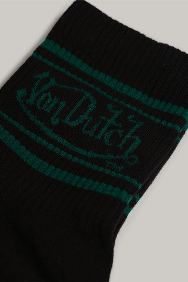 Black Von Dutch classic socks with logo design, displayed on a plain background.