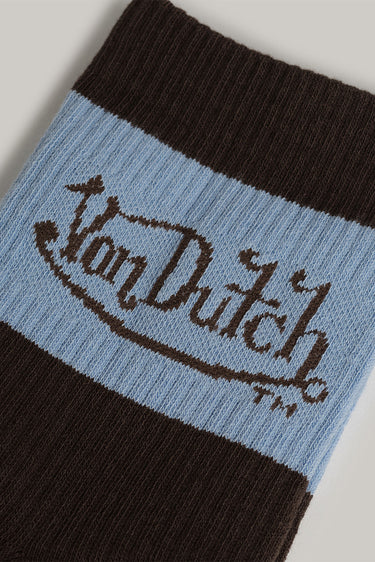Von Dutch Rodeo Block Socks featuring bold red, black, and white design with the Von Dutch logo and rodeo-inspired pattern.