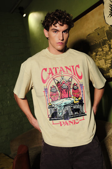 Catanic Beige Oversized T-Shirt - BonkersCorner