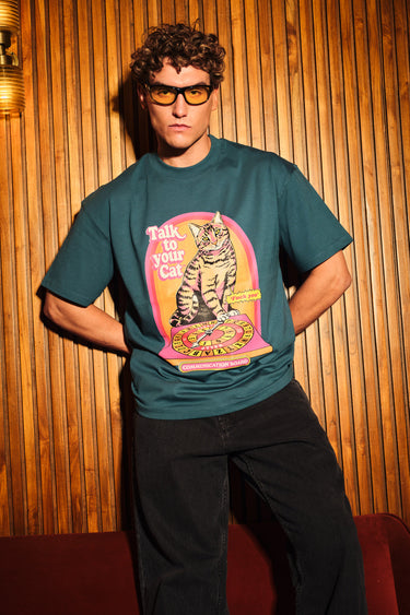 Talk To Your Cat Green Oversized T-Shirt - BonkersCorner