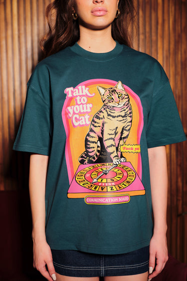 Talk To Your Cat Green Oversized T-Shirt - BonkersCorner