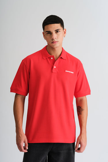 Red Signature Jacquard Collar Premium Polo - BonkersCorner