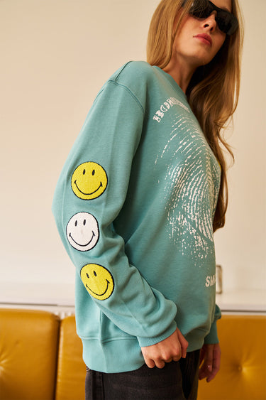 Smiley Originals Chenille Patch Sleeves Sweatshirt - BonkersCorner