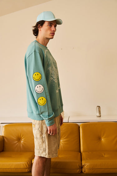 Smiley Originals Chenille Patch Sleeves Sweatshirt - BonkersCorner