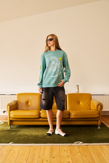 Smiley Originals Chenille Patch Sleeves Sweatshirt - BonkersCorner