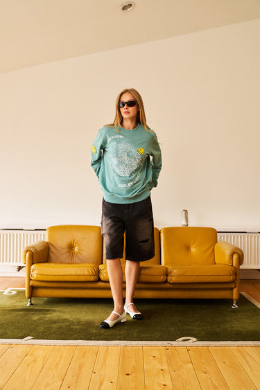 Smiley Originals Chenille Patch Sleeves Sweatshirt - BonkersCorner