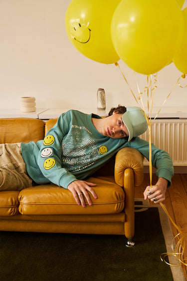 Smiley Originals Chenille Patch Sleeves Sweatshirt - BonkersCorner