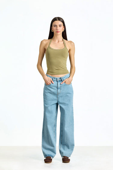 Bonkerscorner UAE Ice Fade Relaxed Fit Jeans showing light blue distressed denim fabric and relaxed fit style.