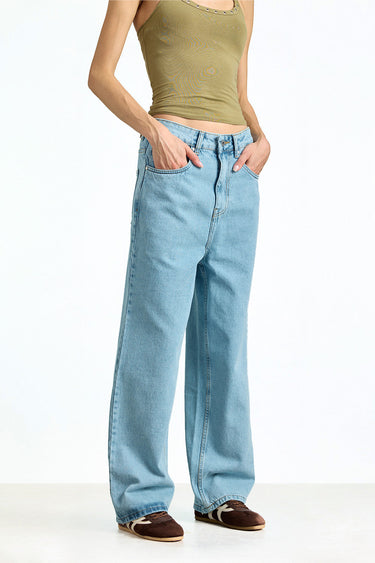 Light blue Ice Fade Relaxed Fit Jeans by Bonkerscorner UAE, showing a casual denim style with distressed details.