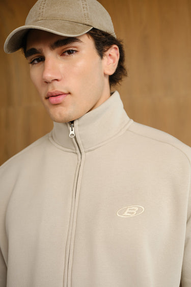 Oatmilk High Neck Zipper Jacket - BonkersCorner