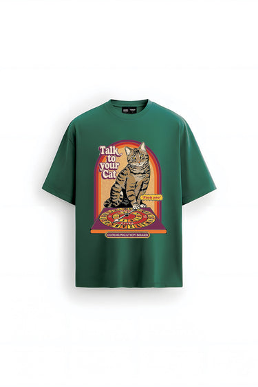 Talk To Your Cat Green Oversized T-Shirt - BonkersCorner