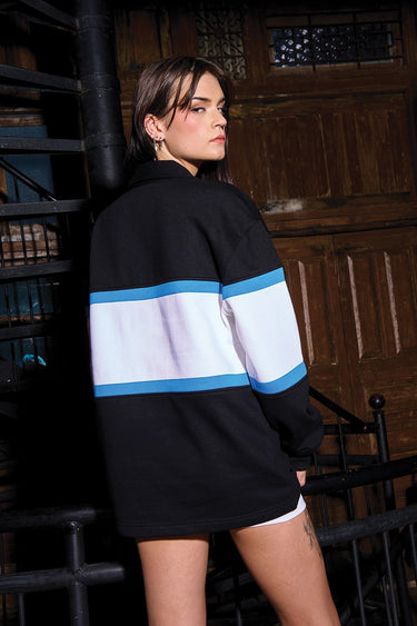 Bonkers Corner Ace full sleeves heavy weight polo shirt in dark fabric, featuring a classic collar and long sleeve design.