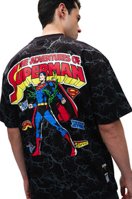 Black oversized T-shirt from Bonkers Corner with comic-inspired graphic design, casual fit, and bold style.