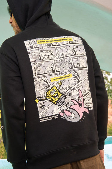 Black hoodie from Bonkers Corner with "Ahoy" graphic, casual fit, and soft fabric, shown laid flat.