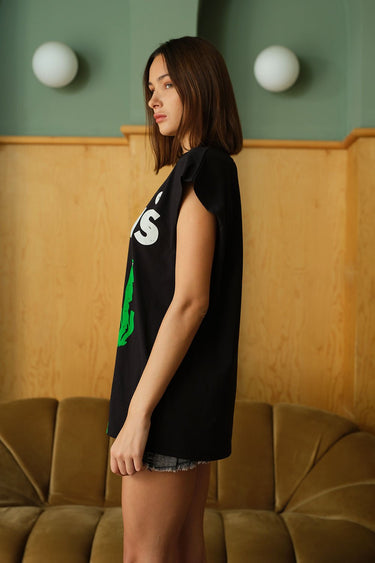 Bonkers Corner oversized tank top with "Allergic To Humans" print, casual fit, white sleeveless shirt for relaxed style.