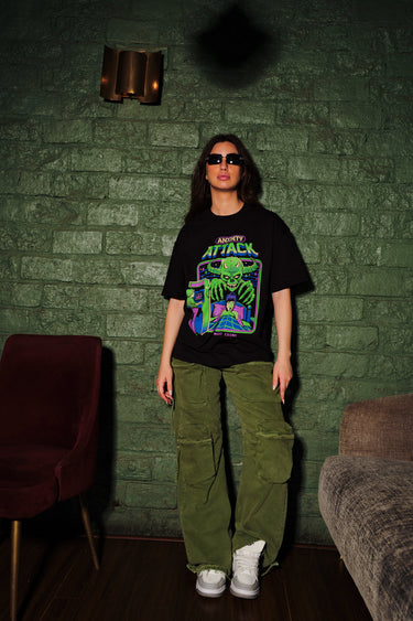 Bonkers Corner Anxiety Chase oversized T-shirt in XS, featuring bold graphic design and relaxed fit for casual wear.