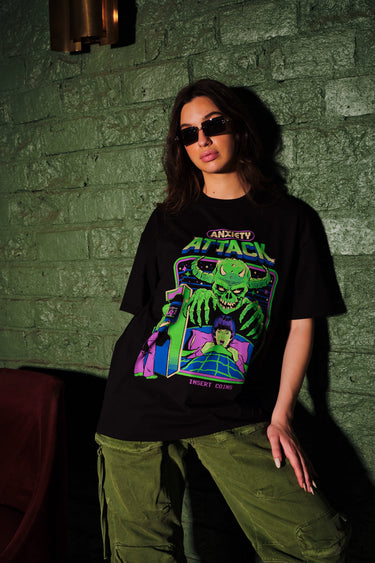 Bonkers Corner Anxiety Chase oversized T-shirt in XS with bold graphic design on soft fabric, relaxed fit for casual wear.