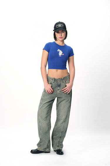 Bonkers Corner Aries Aura long-length baby tee featuring a stylish graphic design on a soft fabric background.