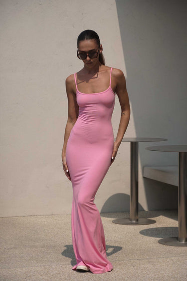 Bonkers Corner baby pink soft lounge maxi dress, lightweight and comfortable, perfect for casual wear and relaxing at home.