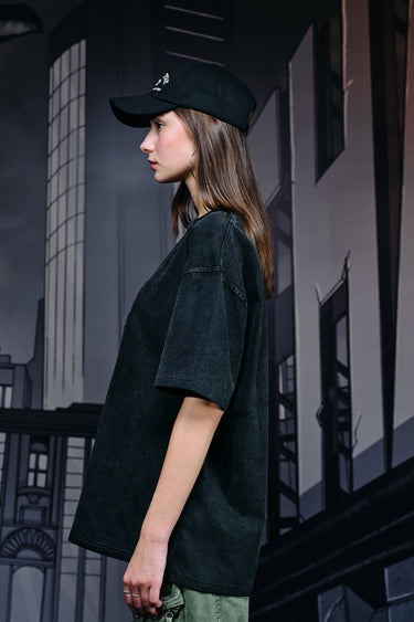 Faded oversized Bat Emblem T-shirt by Bonkers Corner featuring a distressed bat logo on soft fabric.