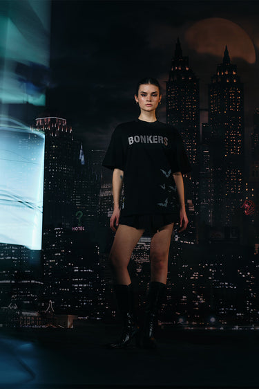 Bonkers Corner Batman Rage embroidered oversized T-shirt featuring a bold Batman design on soft fabric.