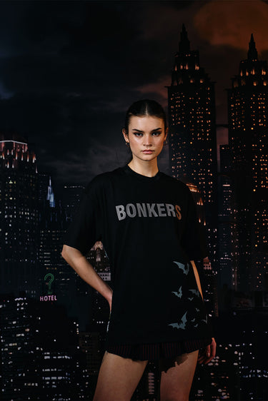 Bonkers Corner Batman Rage embroidered oversized T-shirt featuring a bold Batman graphic on the front.