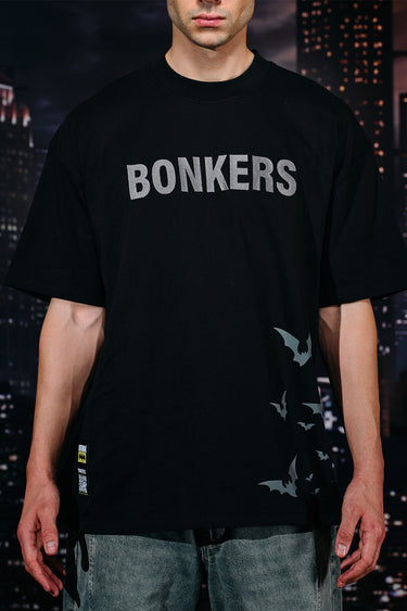 Bonkers Corner Batman Rage embroidered oversized T-shirt in black with bold Batman graphic and embroidered details.