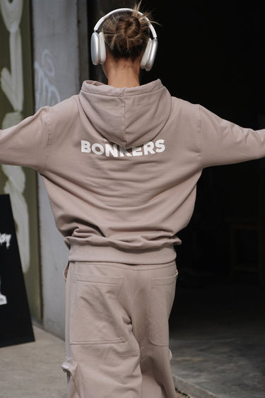 Beige limited edition hoodie by Bonkers Corner featuring a comfortable fit and stylish design.