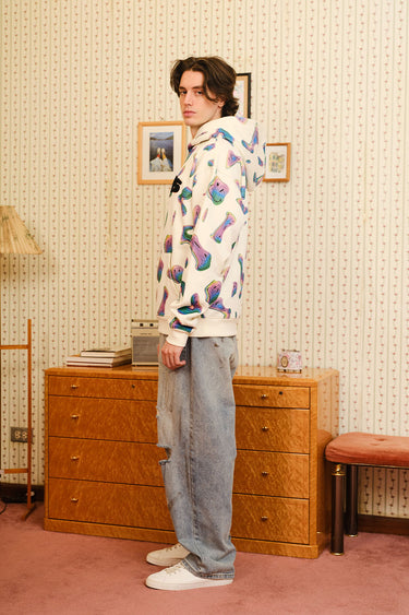 Beige Smiley Originals hoodie by Bonkers Corner with a playful smiley face graphic on the front, casual and comfortable style.