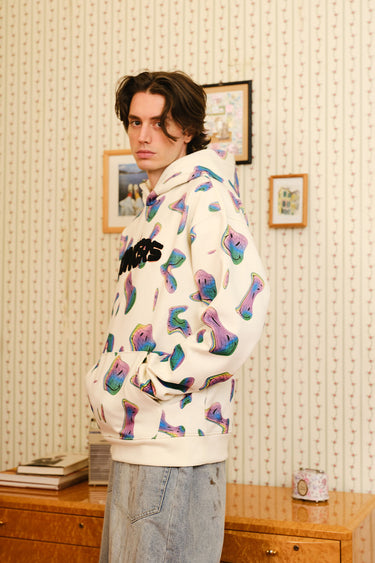 Beige Smiley Originals hoodie by Bonkers Corner, featuring a relaxed fit and cheerful smiley face design on soft fabric.