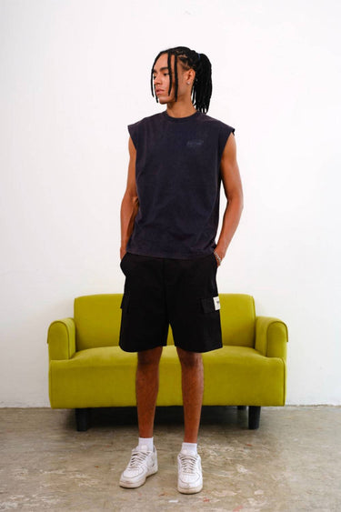 Black authentic utility shorts from Bonkers Corner, featuring durable fabric and practical design, perfect for casual wear.