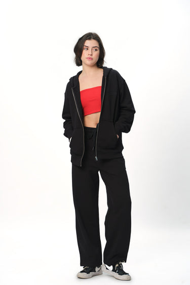 Black Bonkers Corner everyday joggers shown laid flat, featuring elastic waistband and tapered fit for comfortable casual wear.