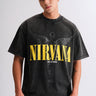 Black Nirvana oversized T-shirt by Bonkers Corner, showing a relaxed fit with Nirvana logo on the front.