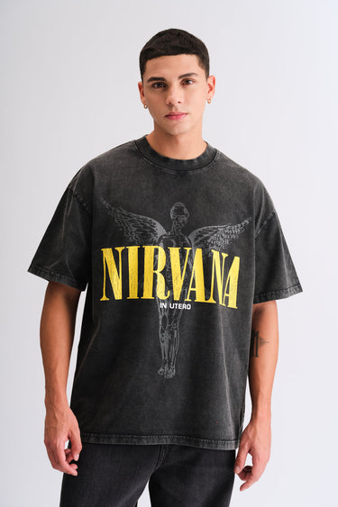 Black Nirvana oversized T-shirt by Bonkers Corner, featuring a relaxed fit and Nirvana graphic design on the front.