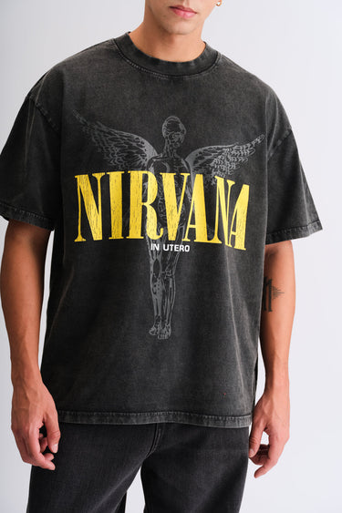 Black Nirvana oversized T-shirt by Bonkers Corner, featuring a relaxed fit and bold Nirvana graphic on soft fabric.