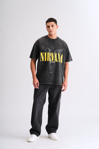 Black Nirvana oversized T-shirt by Bonkers Corner featuring a relaxed fit and bold Nirvana graphic design.