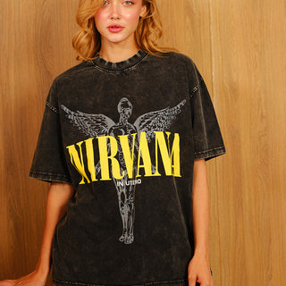 Black Nirvana oversized T-shirt by Bonkers Corner featuring a relaxed fit and bold Nirvana logo on the front.