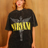 Black Nirvana oversized T-shirt by Bonkers Corner featuring a relaxed fit and bold Nirvana logo on the front.