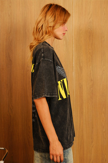 Black Nirvana oversized T-shirt by Bonkers Corner, featuring a relaxed fit and Nirvana band logo on the front.