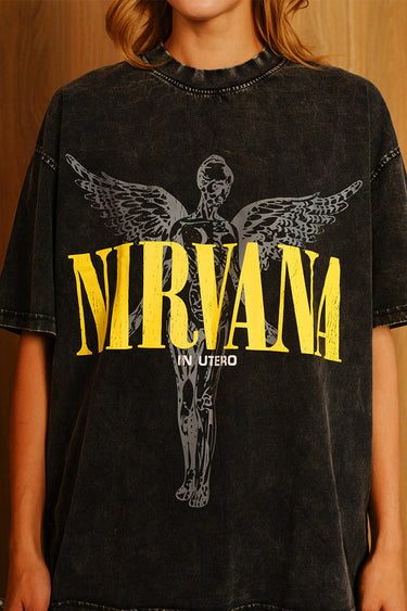 Black Nirvana oversized T-shirt by Bonkers Corner, featuring a relaxed fit and graphic design on the front.