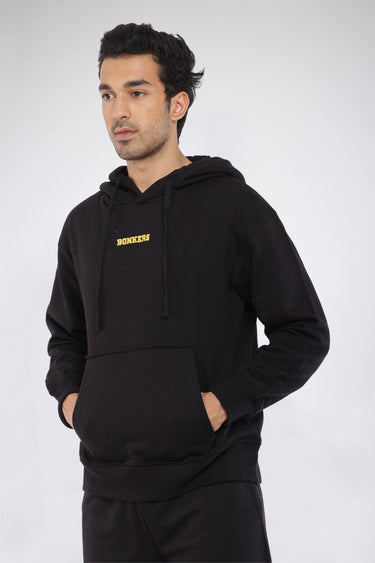 Black oversized heavyweight fleece hoodie by Bonkers Corner with signature design, cozy and stylish for casual wear.