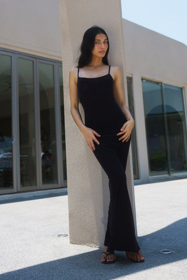Black Bonkers Corner soft lounge maxi dress with relaxed fit and long sleeves, perfect for comfortable casual wear.