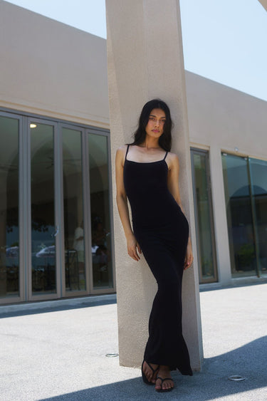 Black soft lounge maxi dress by Bonkers Corner, flowing fabric, relaxed fit, and casual style perfect for comfortable everyday wear.
