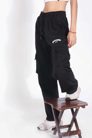 Black utility straight fit pant from Bonkers Corner with multiple pockets and a sleek, straight-leg design.