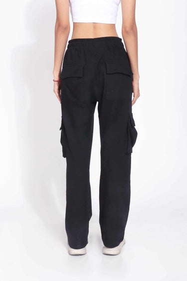 Black utility straight fit pants by Bonkers Corner, shown in XS size with multiple pockets and a straight leg design.