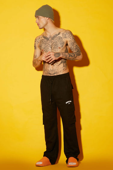 Black Bonkers Corner utility straight fit pant with multiple pockets and a relaxed, straight-leg style.