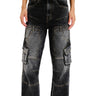 Black wash workwear cargo jeans by Bonkers Corner, casual fit with multiple pockets and rugged denim texture.