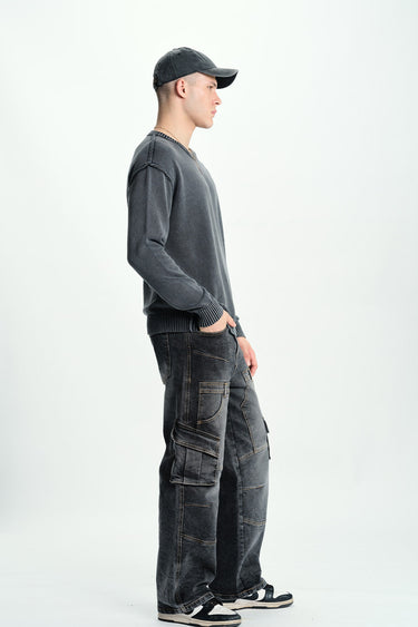 Bonkers Corner black wash workwear cargo jeans with multiple pockets and rugged denim for durable, functional workwear style