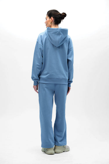 Blue Bonkers Corner everyday joggers displayed on a model, featuring a relaxed fit and comfortable casual style.